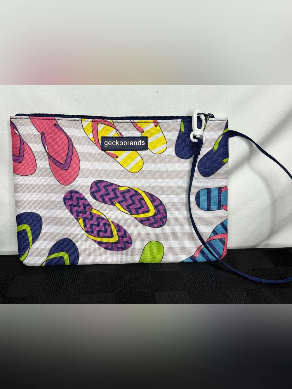 Geckobrands Swimsuit & Utility Bag with Flip Flop Pattern. Wristlet Strap